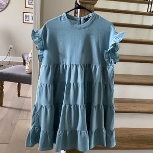 Blue short sleeve ruffle dress